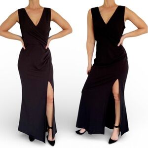 Woosea black v-neck sleeveless high side slit spandex stretch gown size large